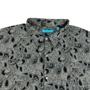Tori Richard Button Front Shirt Men's 3XL Black White Paisley Short Sleeve